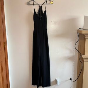 Open lace back black pantsuit